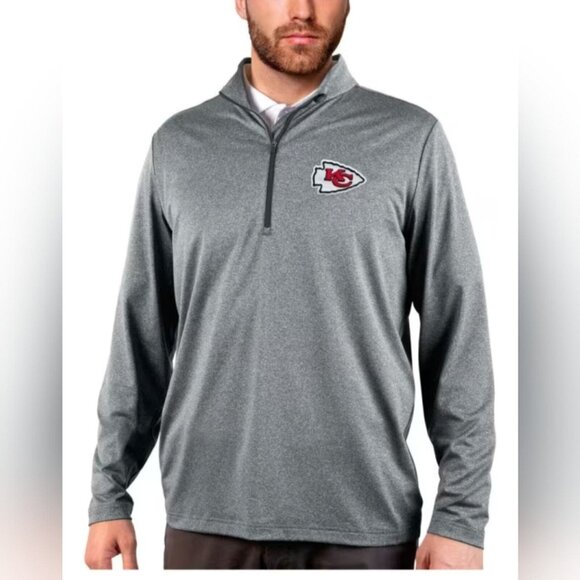 NFL Kansas City Chiefs‎ Pullover Gray Long Sleeve 1/4 Zip Top Mens - Picture 1 of 7